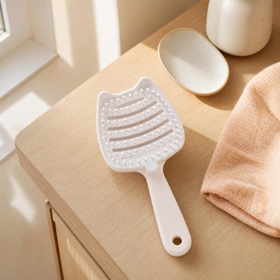 Cat Ear Self Cleaning Hair Brush for Women, Vented Hair Styling Brush for Faster Blow Drying, Detachable Curved Hair Detangler Brush