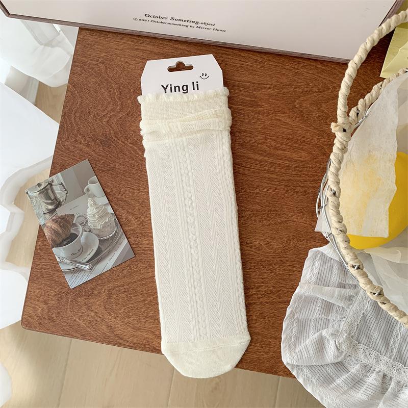 Women's Summer Thin Mesh Hollow Out Breathable White Tube Stack Socks
