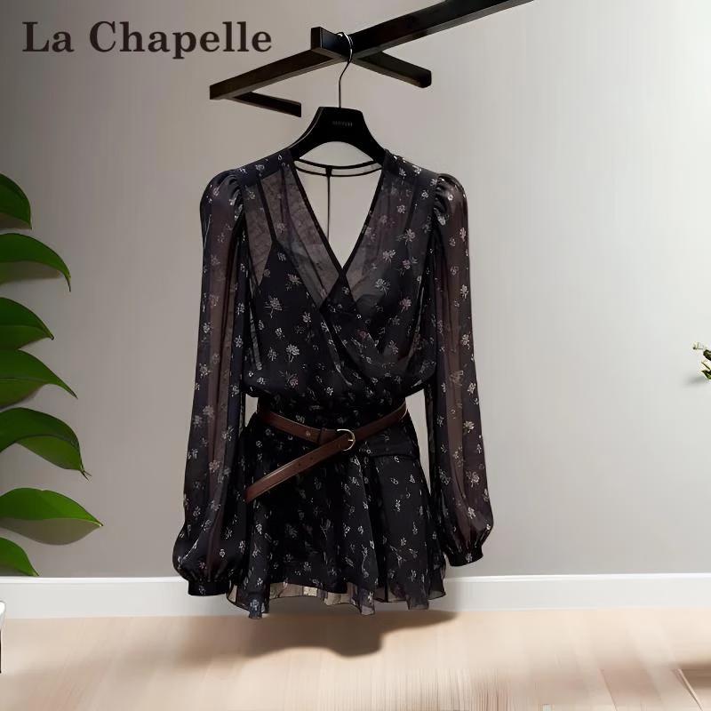 La Chapelle Women s White Floral Chiffon Blouse S