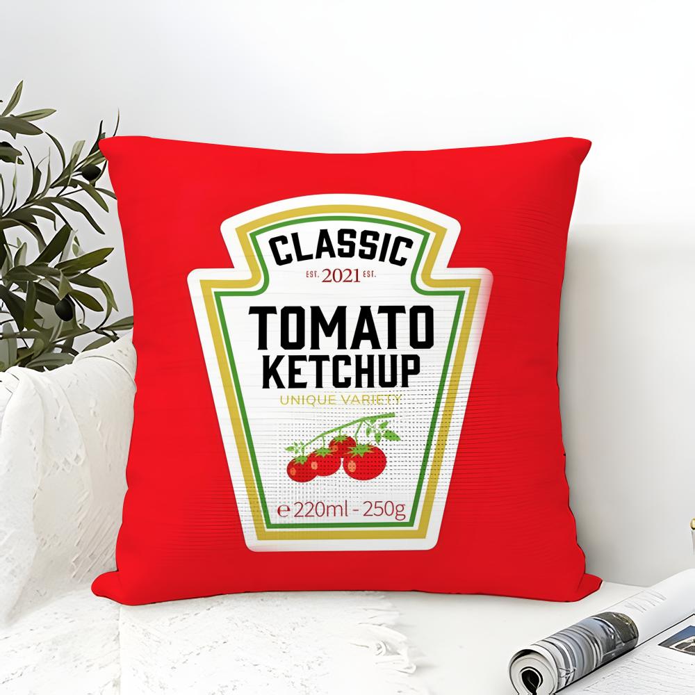 Funny Ketchup Label Pillow Case Cotton Linen Fabric Square Zipper Pillowcase Home Decorative Living Room