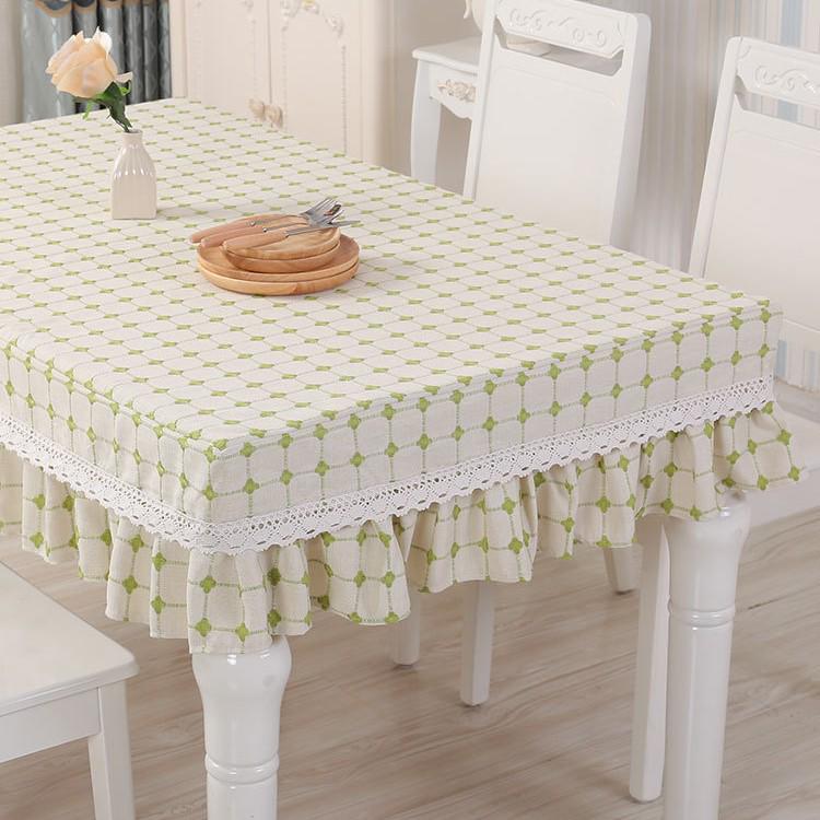 Skirted Edge Tablecloth Set: Thick Grid Fabric, Customizable Design Custom Size