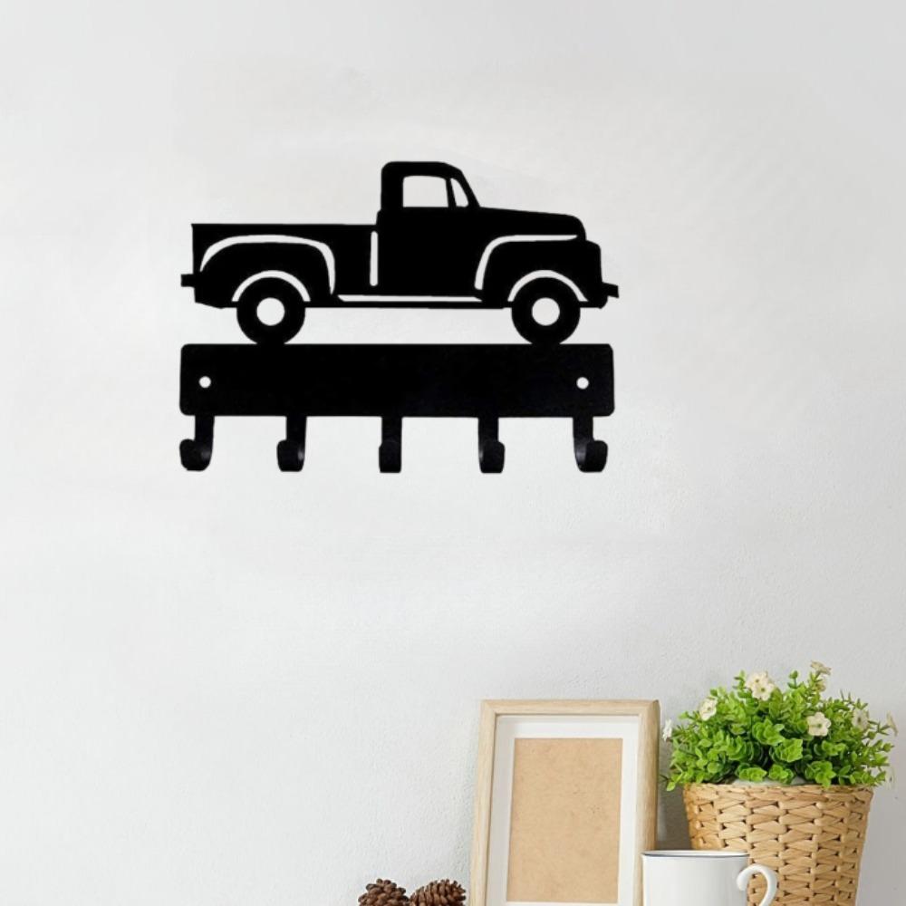 Vintage Pickup Truck Key Rack Hanger - 6 inch Wide Metal Wall Art Wall-mounted, Hooks Organizer for Keys and Accessories