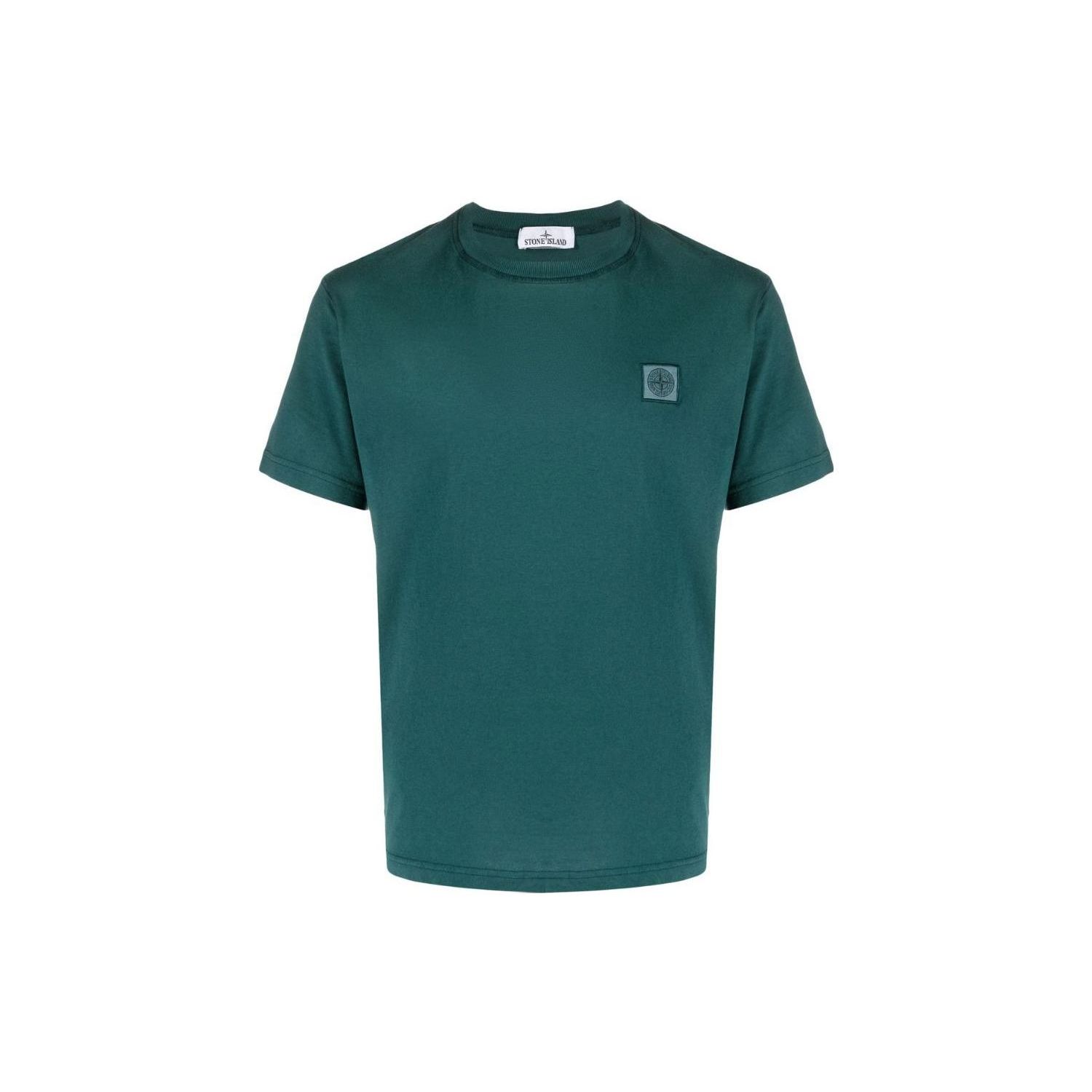 STONE ISLAND Мужская футболка с коротким рукавом и круглым вырезом, однотонная, с логотипом-патчем, Ss23, Зеленая, 101523757-V0053 S