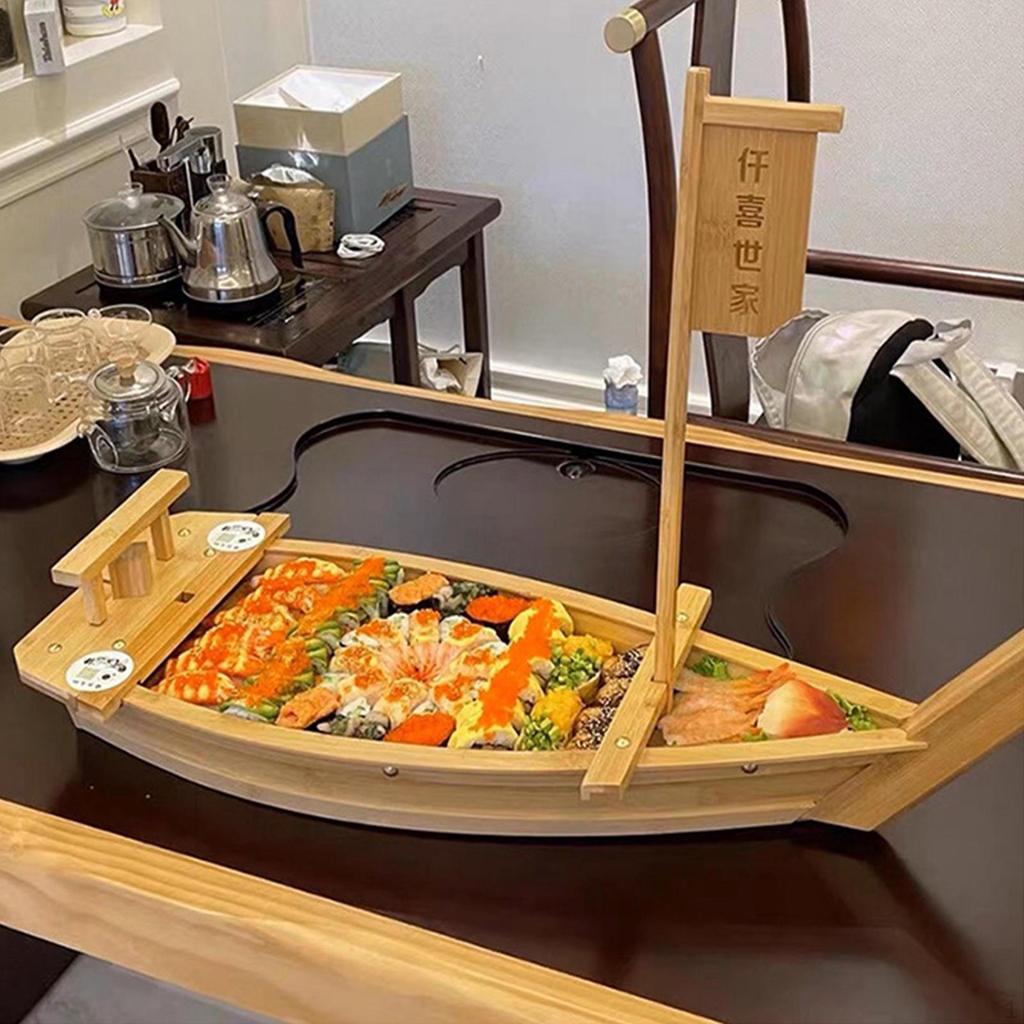 Wooden Sushi Boat Plate Multipurpose Simple To Clean Serving Board for Birthday Parties Home