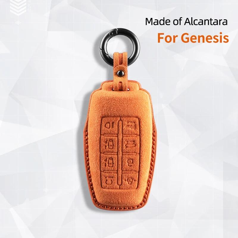 For Genesis G80 GV70 GV80 2019 2020 2021 2022 2023 Car Key Case Auto Cover Shell Suede Accessories Remote Keychain Protector