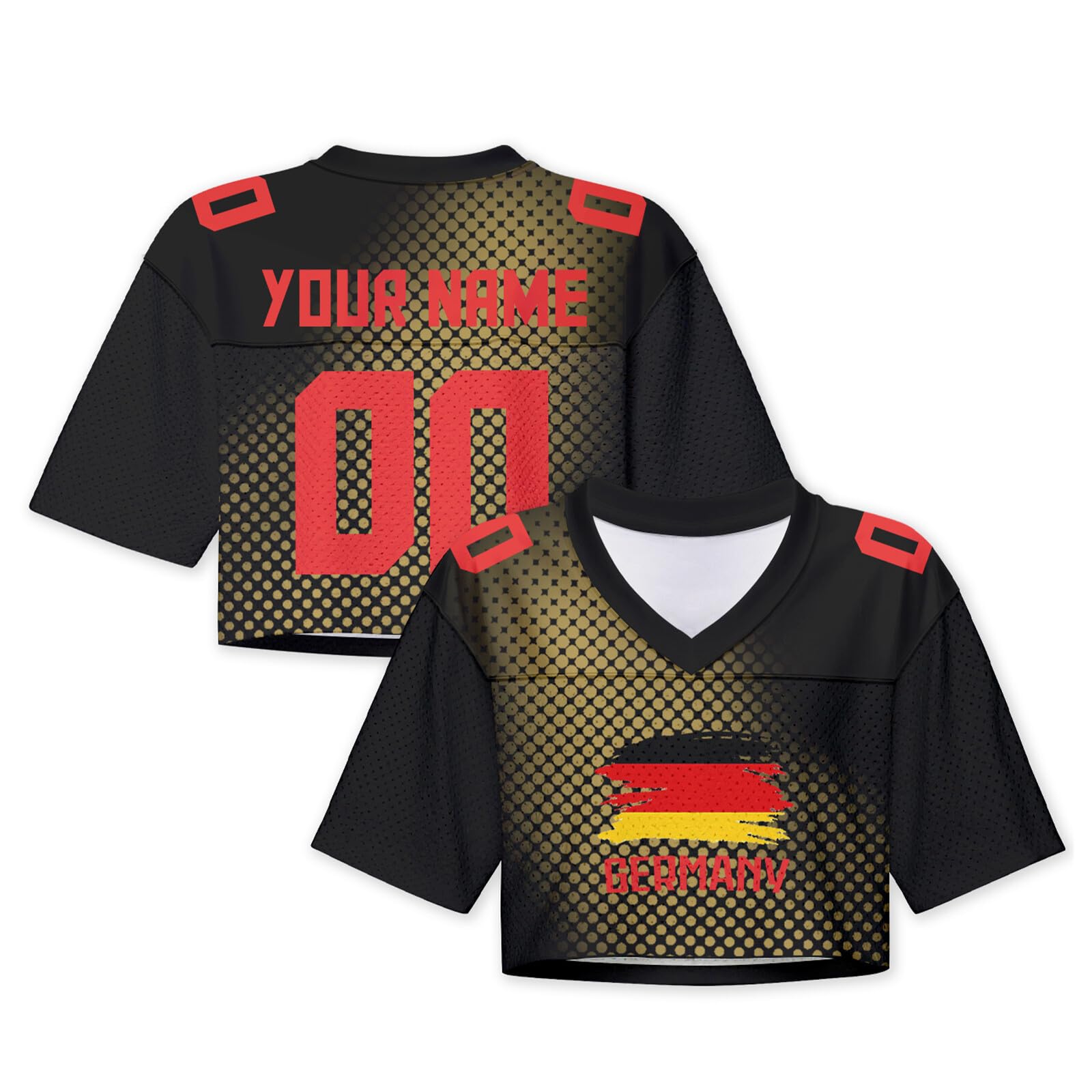 Women Mesh Crop Top Short Sleeve Loose Fit Y2K Style Football Fan DIY Jersey Streetwear V Neck Print Shirt L