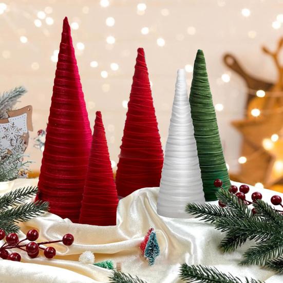 Velvet Christmas Cone Tree Decorations Christmas Flocked Tree Table Centerpiece