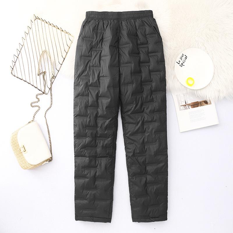 Vintage Quilted Pants Women Winter Warm Trouser Cotton-padded Pants Casual Design Pockets Elastic Waist Korean Chic Black Pants