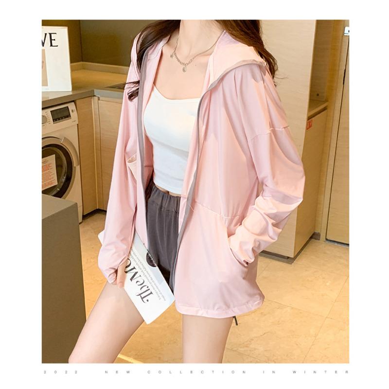 Women's Summer Ice Silk Sun Protection Jacket UPF50 Lightweight Anti-UV Hooded Coat