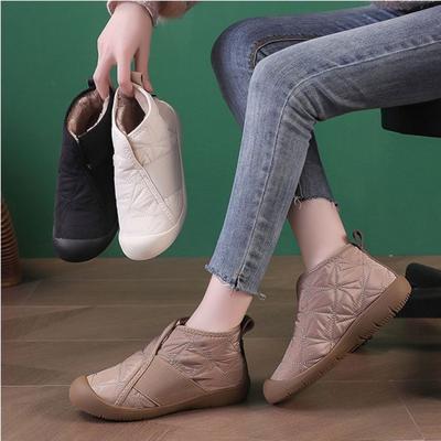 Botas de neve novas e planas para mulheres, antiderrapantes, casuais, curtas, e sapatos de algodão grossos e quentes de pelúcia