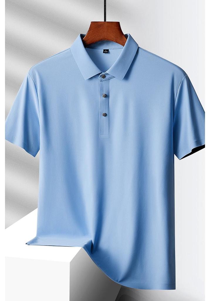 Men's Summer Ice Silk Seamless Polo - Elastic, Non-Iron, Short Sleeve