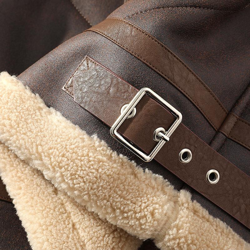 Blană Bărbați Toamnă Iarnă Îngroșare Jachetă din piele de marcă de ultimă generație / Plus catifea Îngroșare Moda Kaki Bărbați Jachetă din PU