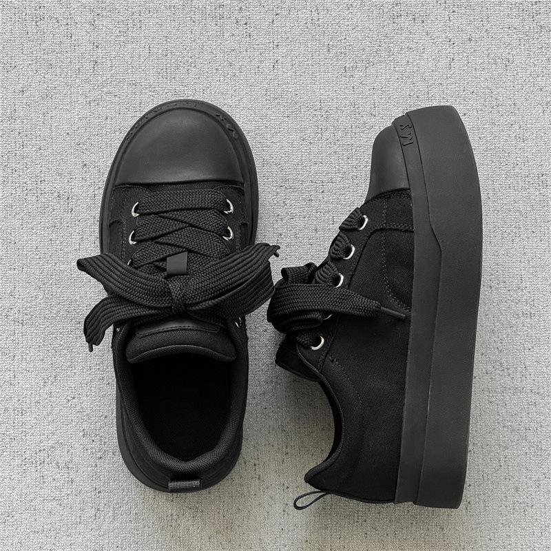 Big Head Shoes Black and White Classic Canvas Shoes Platform Heightening Casual Shoes Ugly Cute Shoe Board