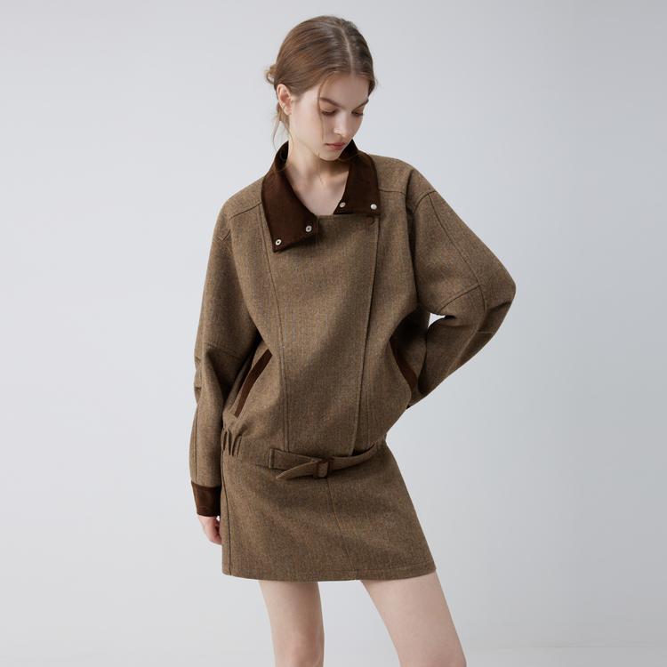 ELLE Retro Barn Style Patchwork Corduroy Oversized Fashion Design Wool Casual Loose Versatile Comfortable Long Sleeve Cardigan Jacket EF52823