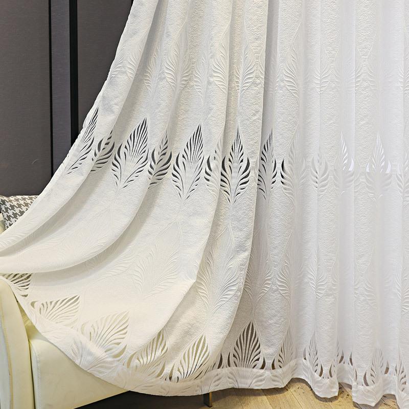 Elegant Floral Sheer Curtain - Semi-Transparent Jacquard Polyester with Rod Pocket Design, Bohemian Style for Living Room, Bedroom, Princess Room