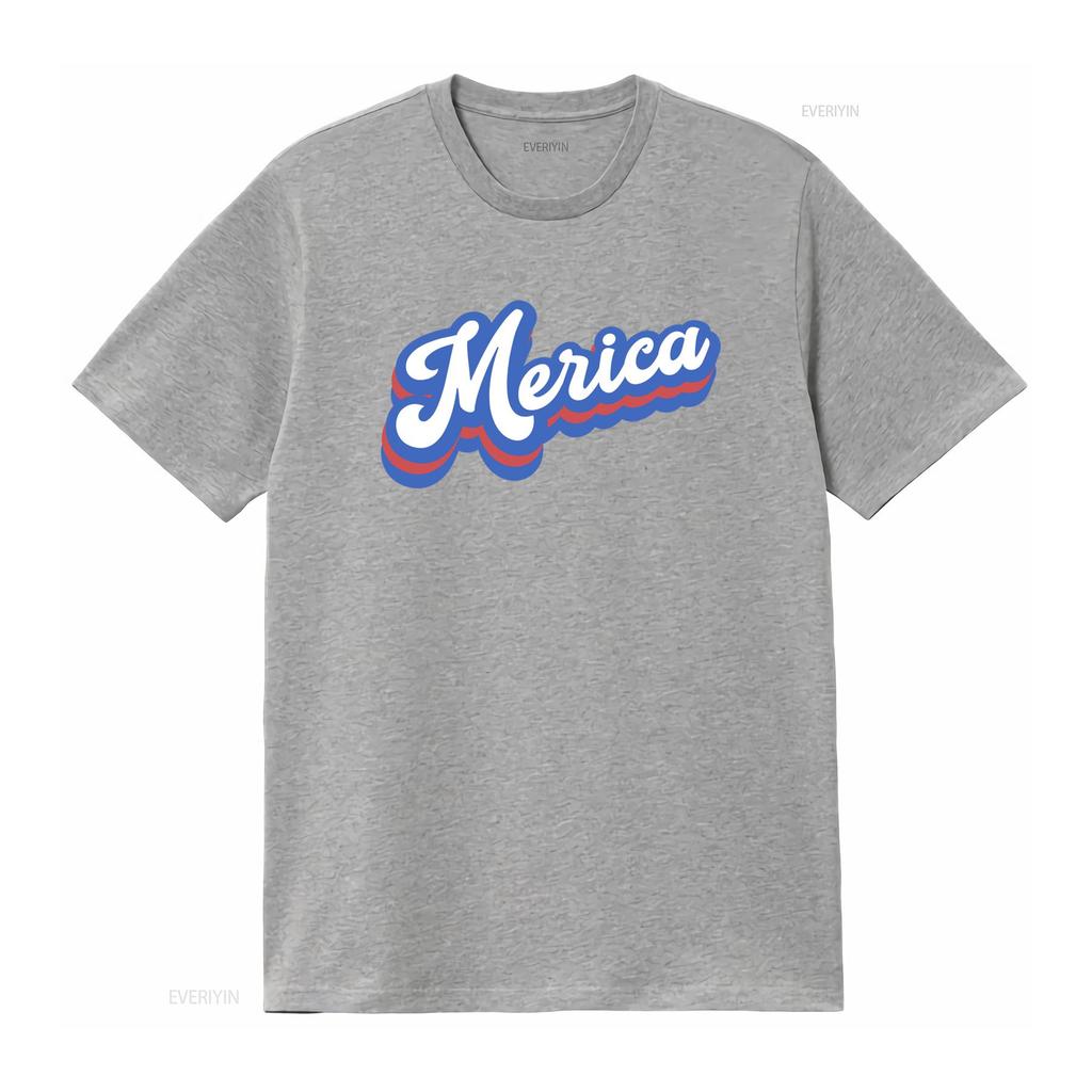 Retro Merica Font Usa T Shirt 4th Of July Funny Fourth Unisexs America Patriotic Independence Vintage Comfortable