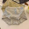 Retro American Women's Striped Pure Cotton Mid-Waist Panties with Antibacterial Extended Crotch - Plus Size Available
