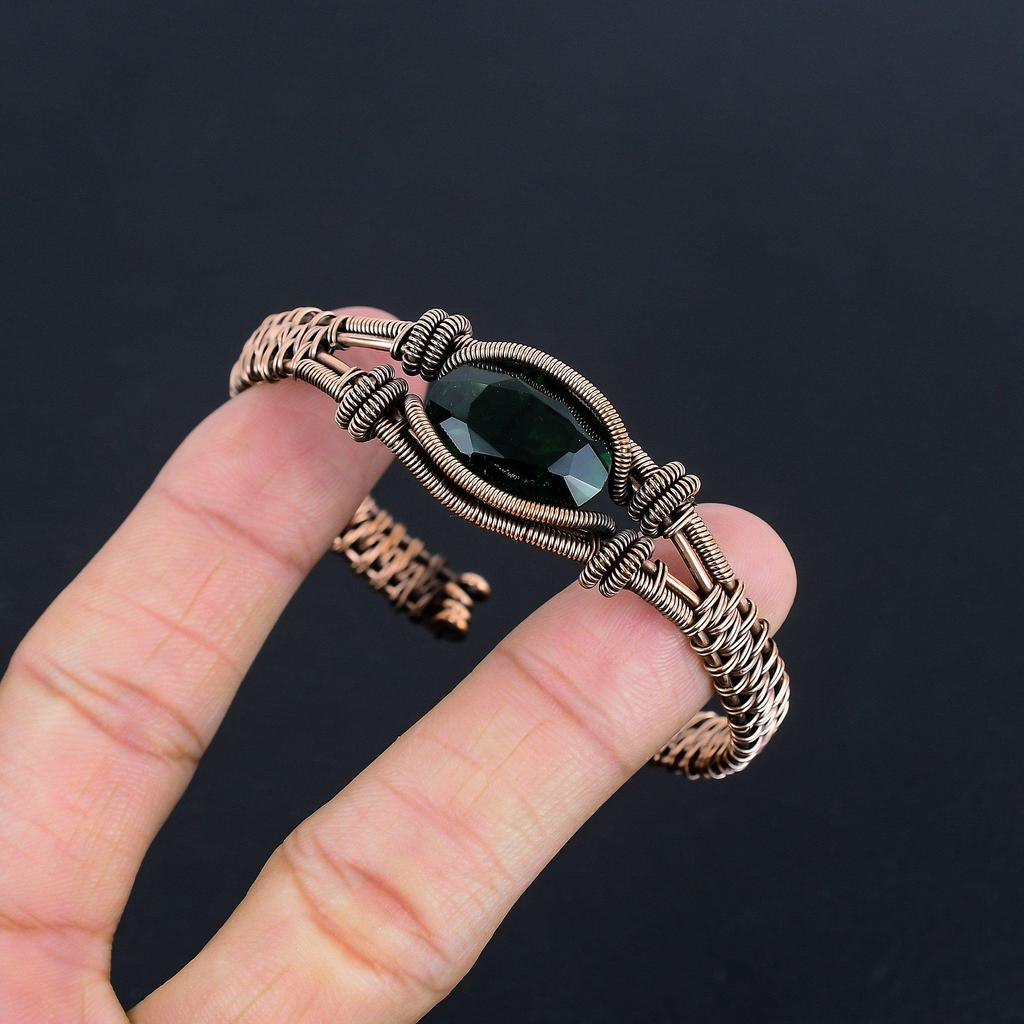 Chrome Diopside Gemstone Cuff Bracelet, Adjustable Bangle 999 Copper Wire Wrapped Jewelry, Handmade Cuff Brand New Bracelet