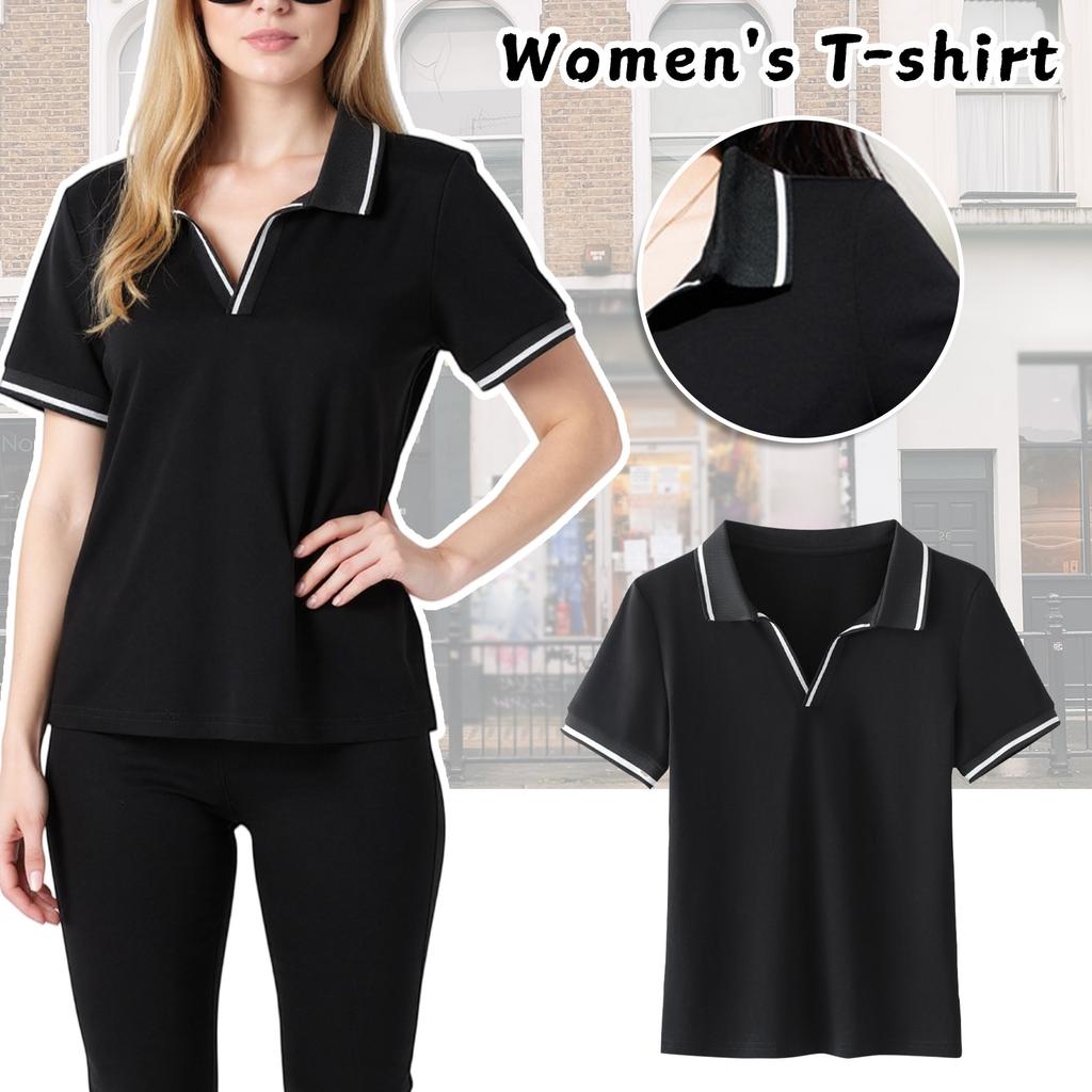 Women's V Neck Shirt, Short Sleeves, UPF 50+ Sun, Suitable For Golf, Tennis, Sports, Stretch Fabric, Quick Dry