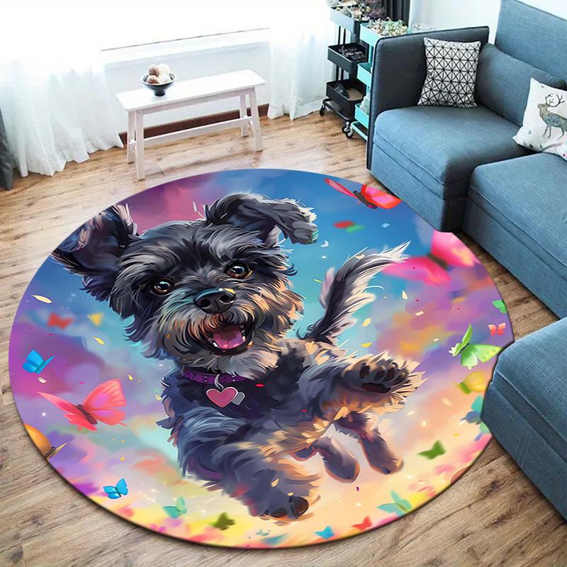 

Cute dog Round Area Rug,Carpet Rug for Living Room Bedroom Sofa Playroom Decor,Non-slip Floor Mat 80cmx80cm