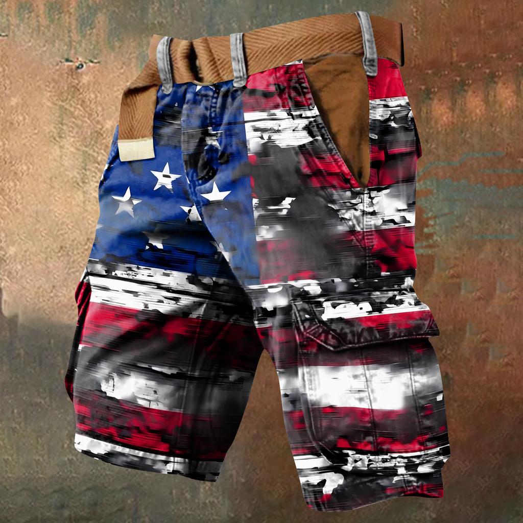 Men's Independence Day Printed Multi Pocket Workwear Shorts