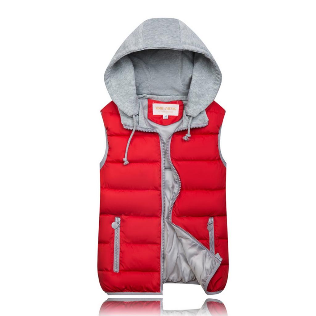 Women's Fall Winter Cotton Vest, Korean Style Plus Size Detachable Hooded Short Warm Sleeveless Waistcoat