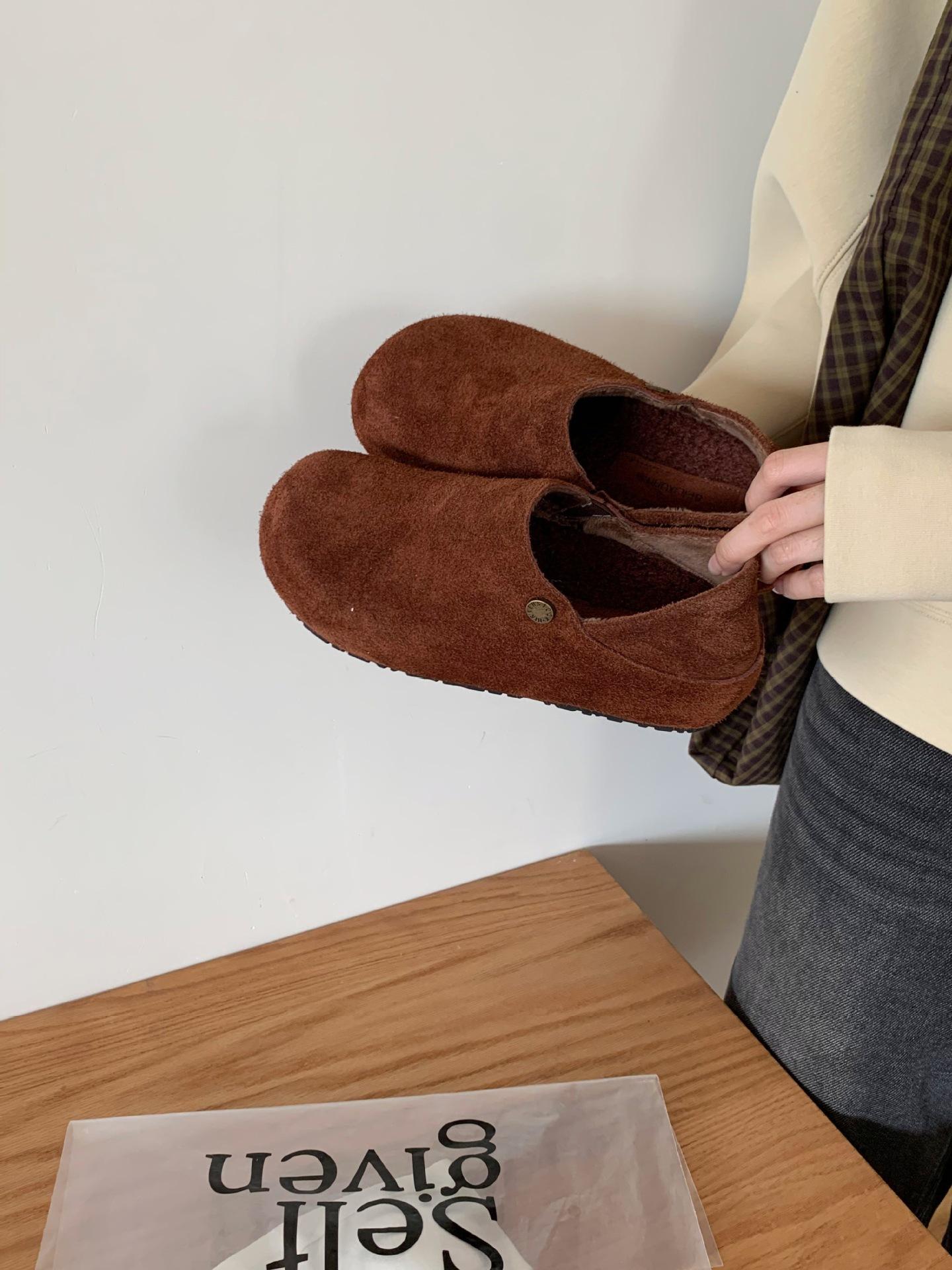 

2025 new matte retro shoes fleece and cotton thermal shoes flat shoes one pedal women s shoes tide 35