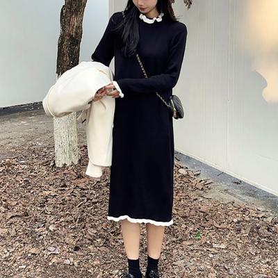 Autumn and Winter with Coat Medium and Long Bottom Skirt Spring and Autumn New Knee-length Knitted Dress