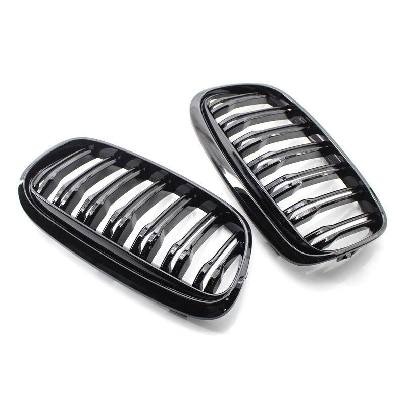 Pair Double Slat Kidney Grille Front Bumper Grill For BMW F45 F46 Tourer Pre-facelift 2014-2017 Gloss Black Car Accessories