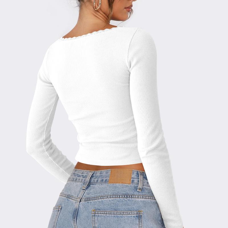 European and American early spring fashion sexy U-neck solid color exposed navel ribbed top