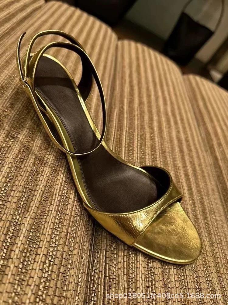 French Niche Kitten Heel Cowhide Sandals - Women's 2026 Summer Collection.