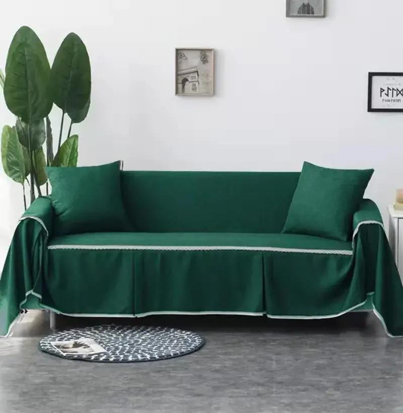 1/2/3/4-seater Sofa Cover for Living Room Solid Color Lace Edge Sofa Towel All-inclusive Dust Couch Cover Solid Slipcover