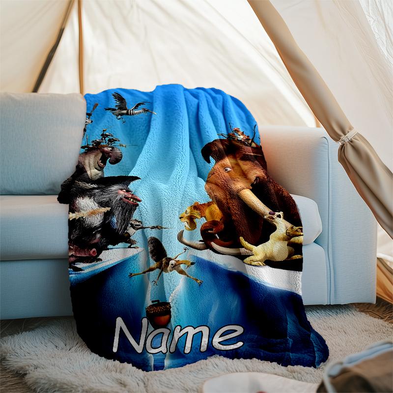 Personalisierte Decke mit individuellem Namen - Design mit Aufdruck aus Ice Age: Dawn of the Dinosaurs, Decke für Sofa, Bett, Reisen, Camping - Weich und warm, Tolles Geschenk