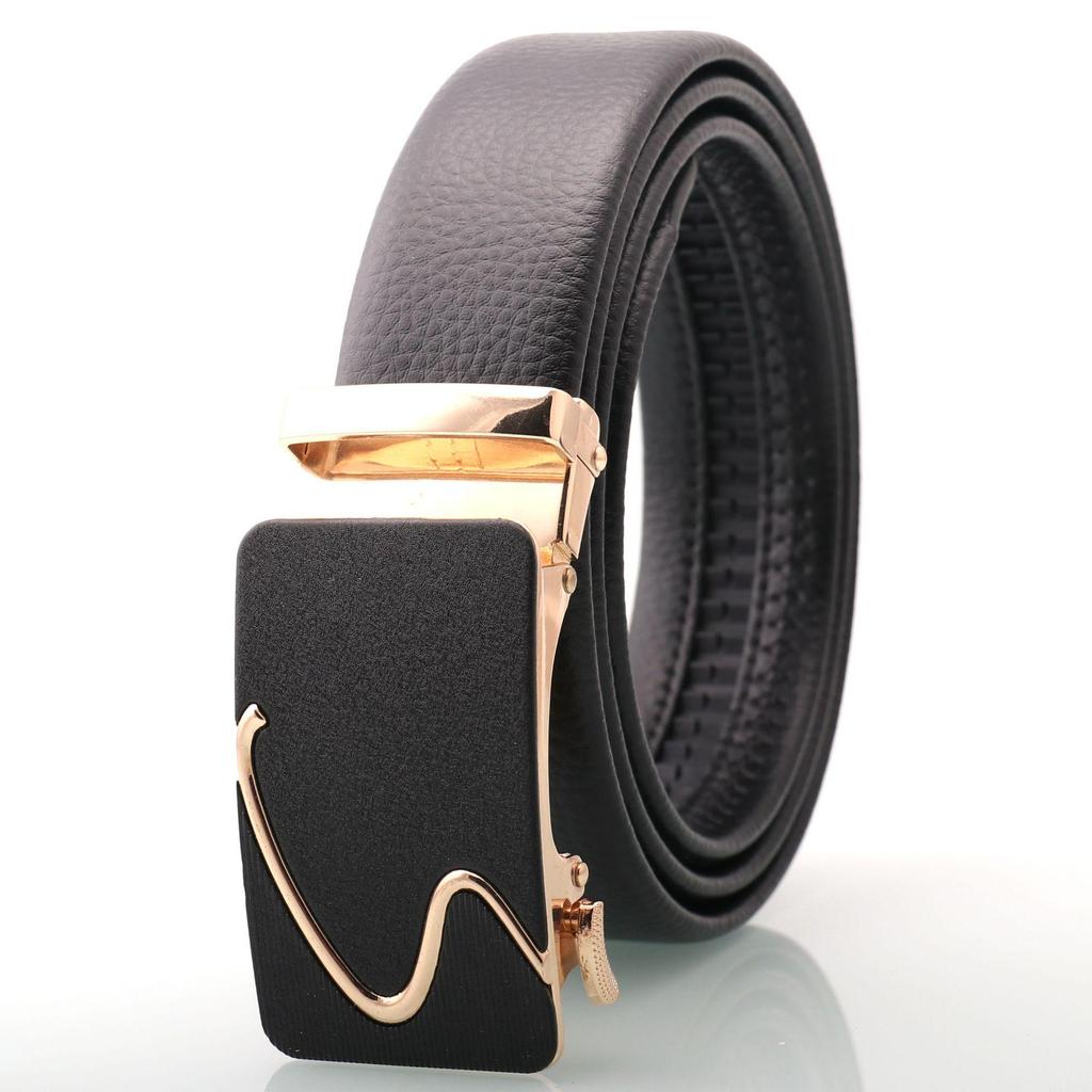 Hong Sheng Frosted Auto-Buckle Edge-Sealed Cowhide Belt Set - Classic Business Casual Men's Trend