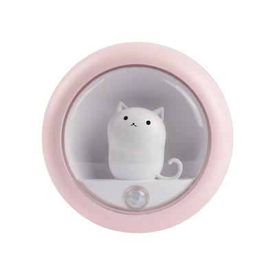 Lampa cu senzor de mișcare Catland, Reîncărcabilă USB, Lampă mică de cameră cu LED, Formă drăguță de pisică, Roz, Senzor de lumină, Luminozitate reglabilă, Elegantă pentru interior