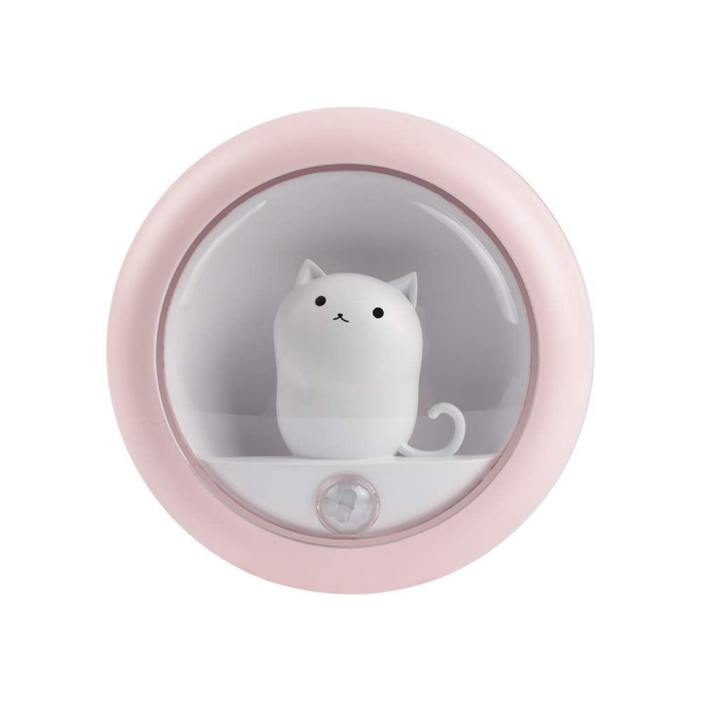 Catland Motion Sensor Light, USB Rechargeable, Small LED Room Lamp, Cute Cat Shape, Pink, Light Sensor, Adjustable Brightness, Stylish Indoor