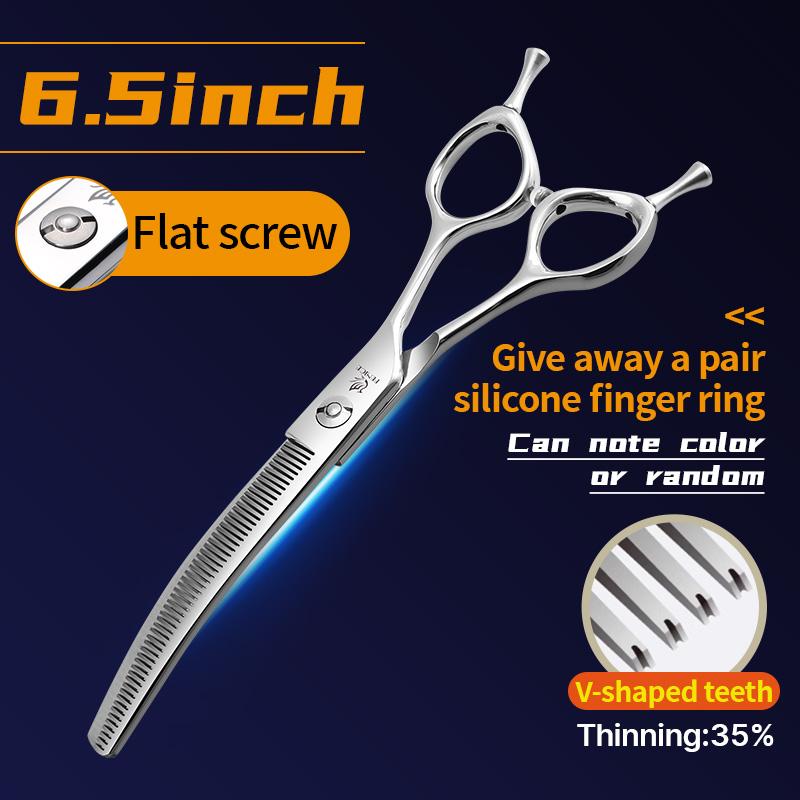Fenice 7.0/7.5 inch Professional Dog Grooming Shears Curved Thinning Scissors for Dog Face Body Cutiing JP 440C High Quality