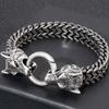 Gothic Men's Bracelet with Double Lion Wolf Skull Head Male Mannen Armband 12MM Franco Link Curb On Hand Chain S.Steel Bracelets