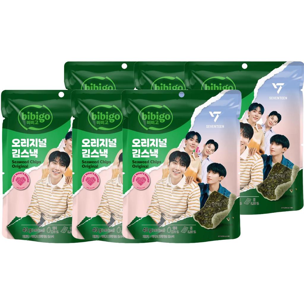 Bibigo Originele Zeewiersnack Extra Krokante Geroosterde Rijstpapier Chip 40g x 6 Pak