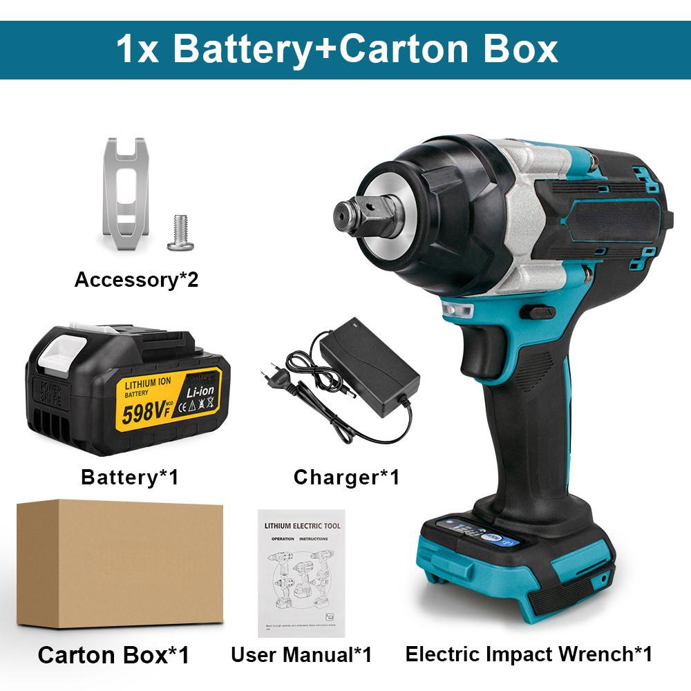 1/2 Inch Screwdriver Power Tools Brushless Electric Impact Wrench Rechargeable Cordless Wrench