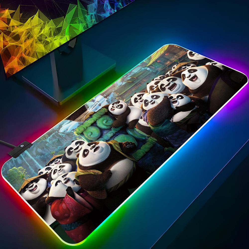 Коврик для мыши Кунг-фу Панда Игровой RGB-коврик для мыши Клавиатура с подсветкой Игровая девушка XXL Милый коврик для ноутбука Настольные коврики Deskpad RGB600x300x3mm