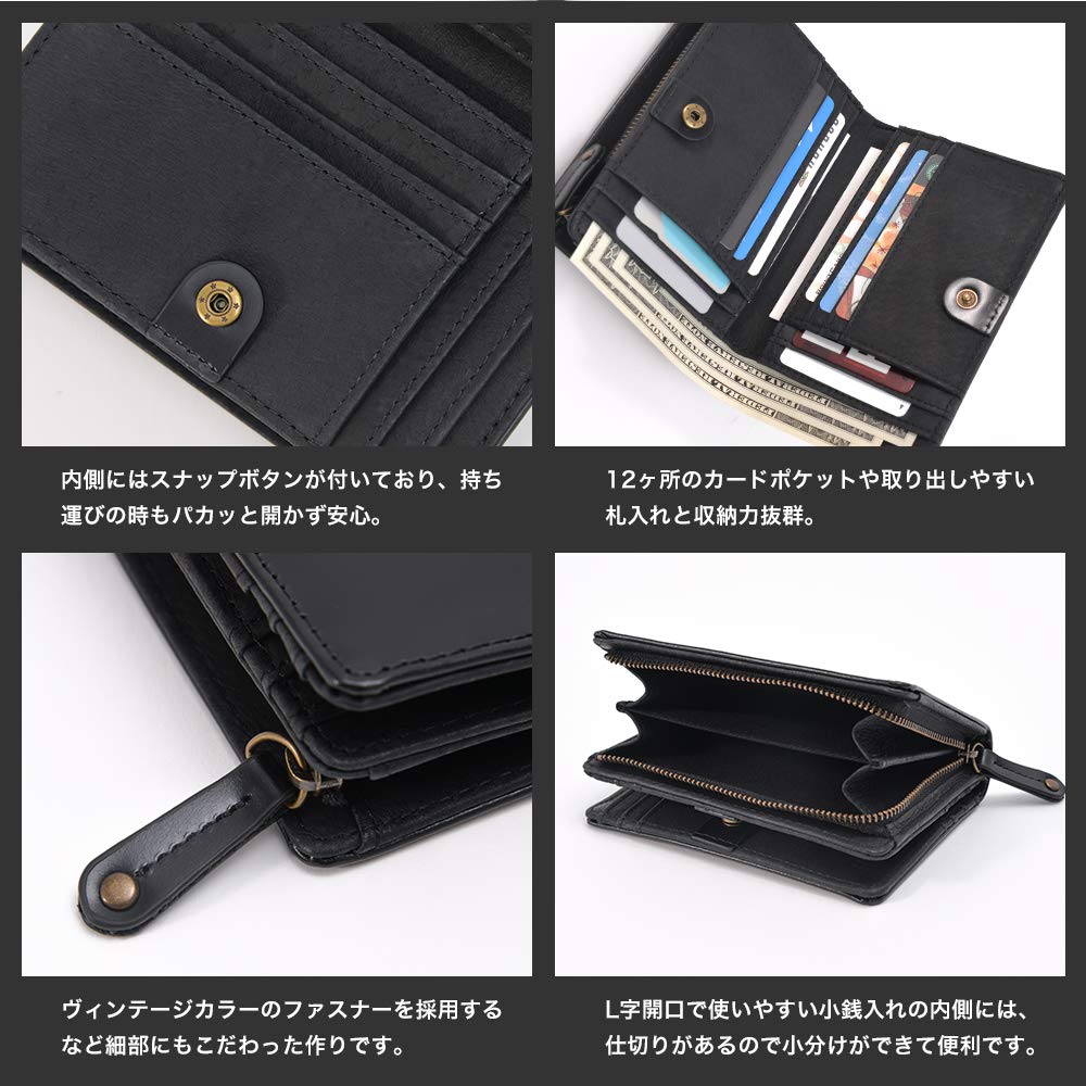 [Rename] Genuine Leather Wallet, Notebook Style, Black, RPL70058