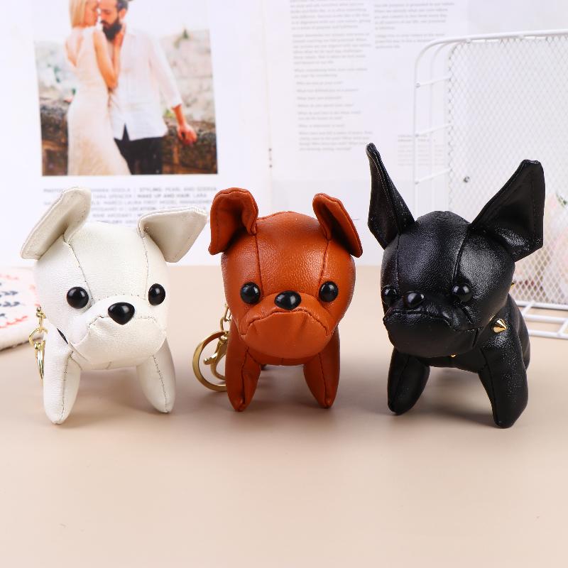 French Bulldog Keychain Plush Doll Bag Pendant Soft Leather Chubby Puppy Keyring Cute Car Purse Hanging Decor