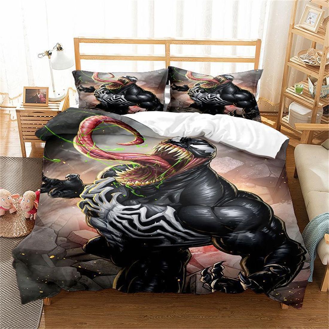 Terrifying Venom Anime Duvet Cover Set, Microfiber Duvet Cover Comforter Cover 2pcs with Zipper Bedding Set for Boy s Bedroom 135x200cm