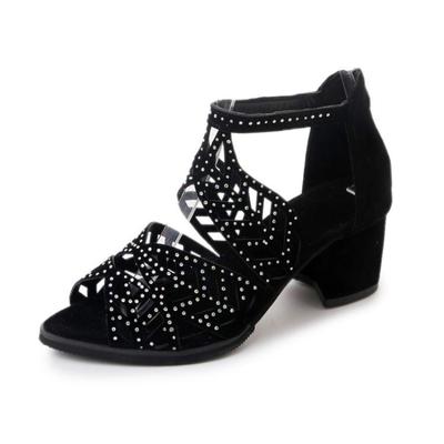 2025 Neue Damen Sandalen Ausgeschnittenes Kunstleder Damen Pumps Strass Blockabsatz Reißverschluss Sandalen Mode Zapatillas De Mujer Tacon