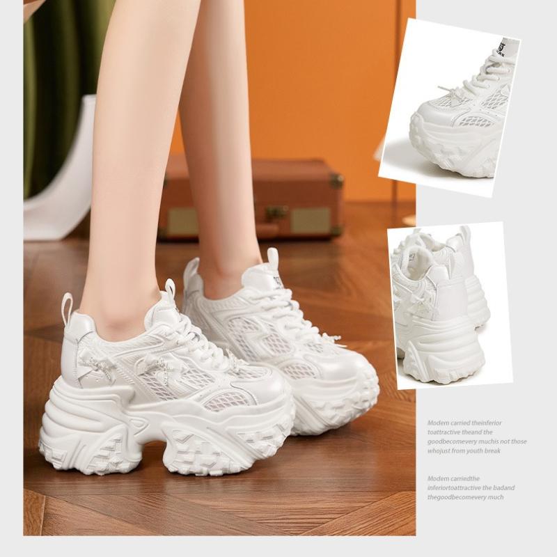 Fashion 10CM Air Mesh Genuine Leather Chunky Sneaker Fashion Spring Summer Ankle Boots Hook High Brand Comfy Booties Flower Shoes Women