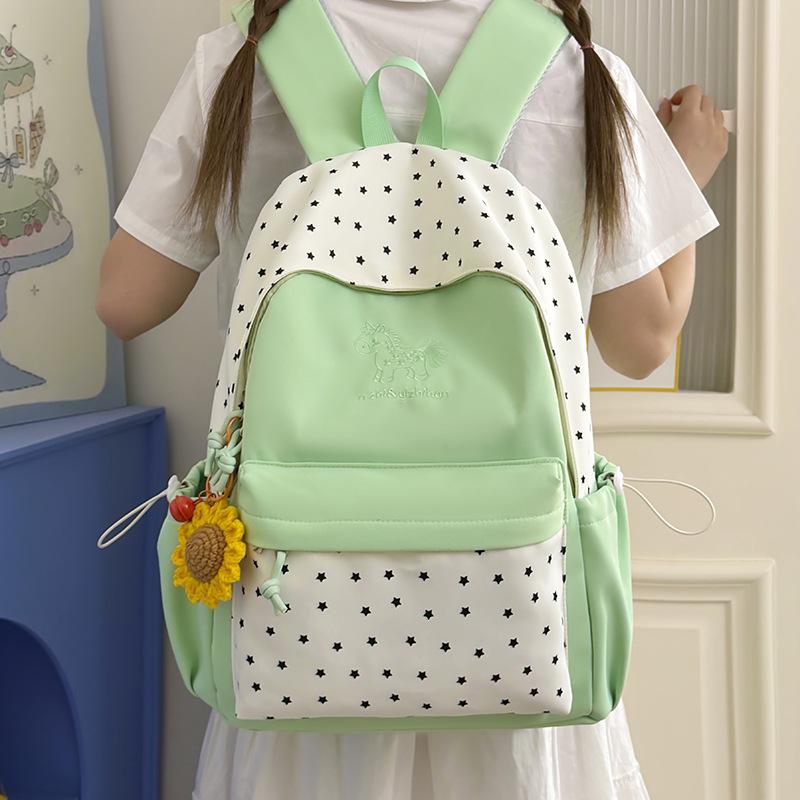 Schoolbag Female Small Fresh Sweet Polka Dot Backpack Junior High School High School Students Lightweight Large Capacity Cute Pony Backpack