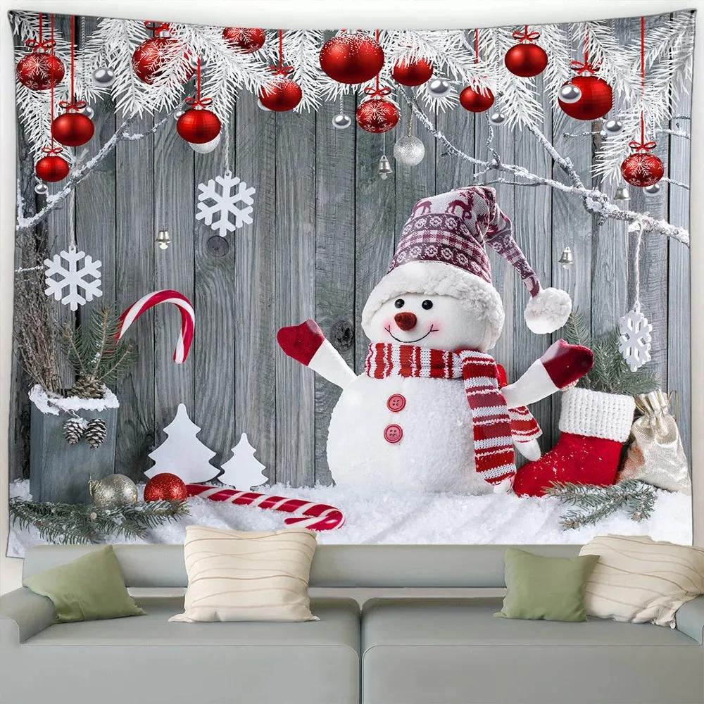 Christmas Cute Snowman Christmas Tree Tapestry Bedroom Living Room Home Christmas Decoration Tapestry