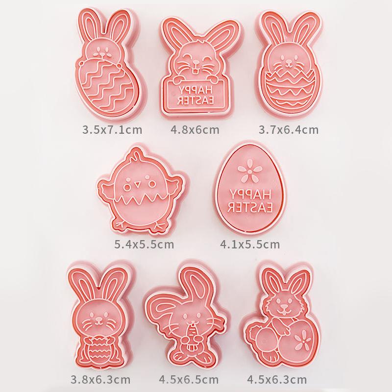 8Pcs Easter Plastic Cookie Cutter Rabbit Egg Biscuit Mold 3D Cartoon Bunny Mould Cake Baking Tools Easter Party Decorations 2024