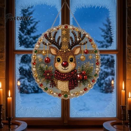 Santa Claus Reindeer Garland Ornaments Christmas Faux Pearl Painting Hanging Ornament Kit, DIY 3D Beads Crafting Kits for Adults Kids Art Craft,